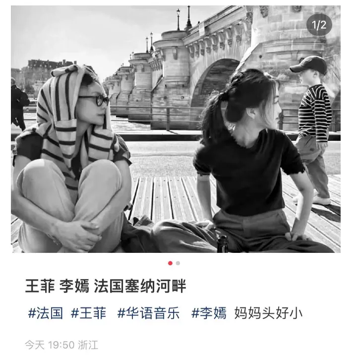 王菲陪女儿李嫣游玩，母女同框画面温馨，李嫣侧脸清清秀质随妈妈